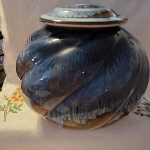 Vintage Flambé or Drip Glaze Decorative Jar By Bill Campbell Pottery